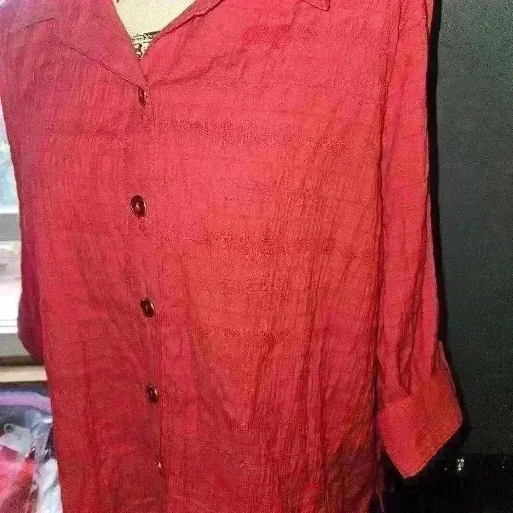 Rebecca Malone Womans 3/4 Sleeve Red Blouse Size Xl - Picture 3 of 11